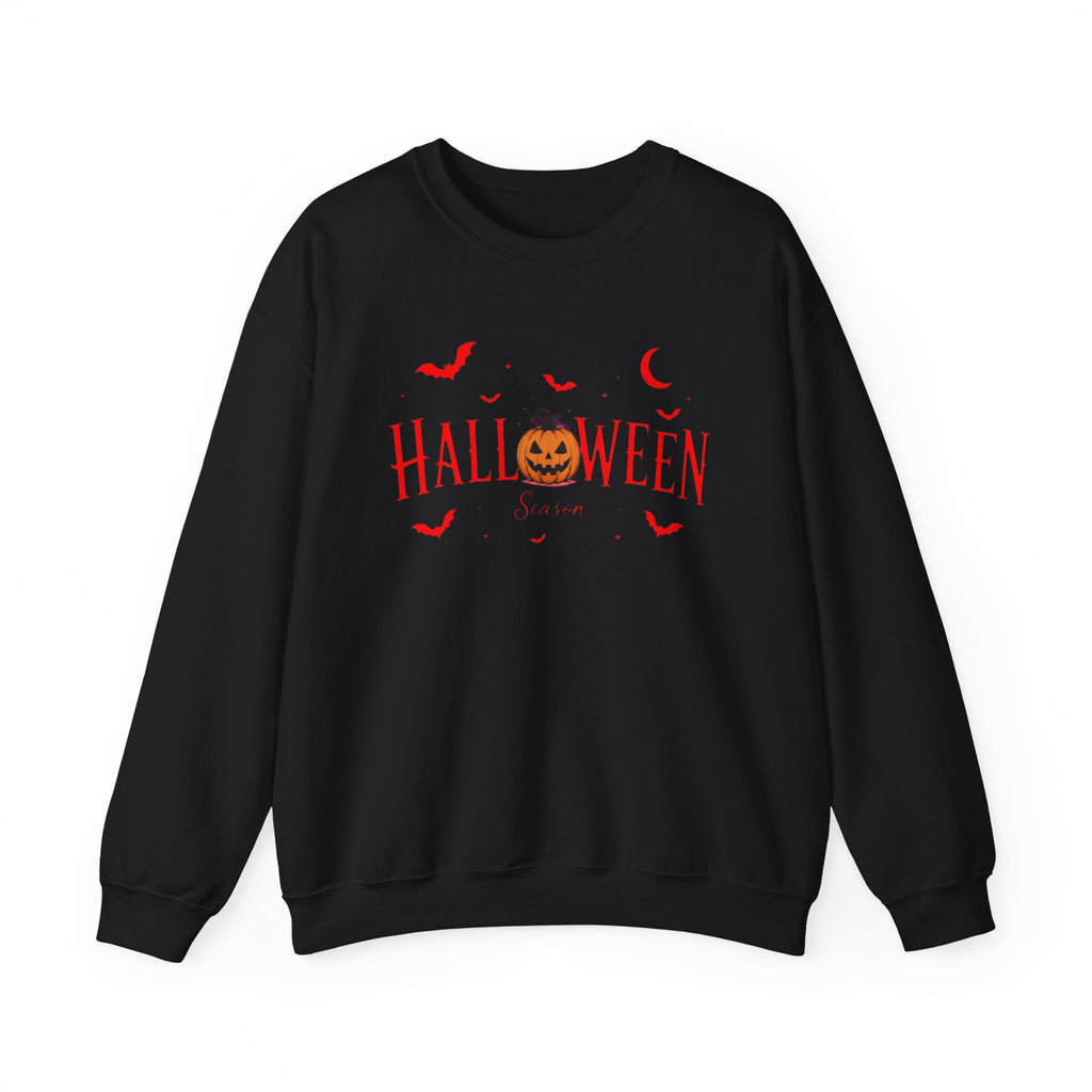 Halloween Pumpkin Crewneck Sweatshirt — Spooky Bats & Jack-o'-Lantern Design