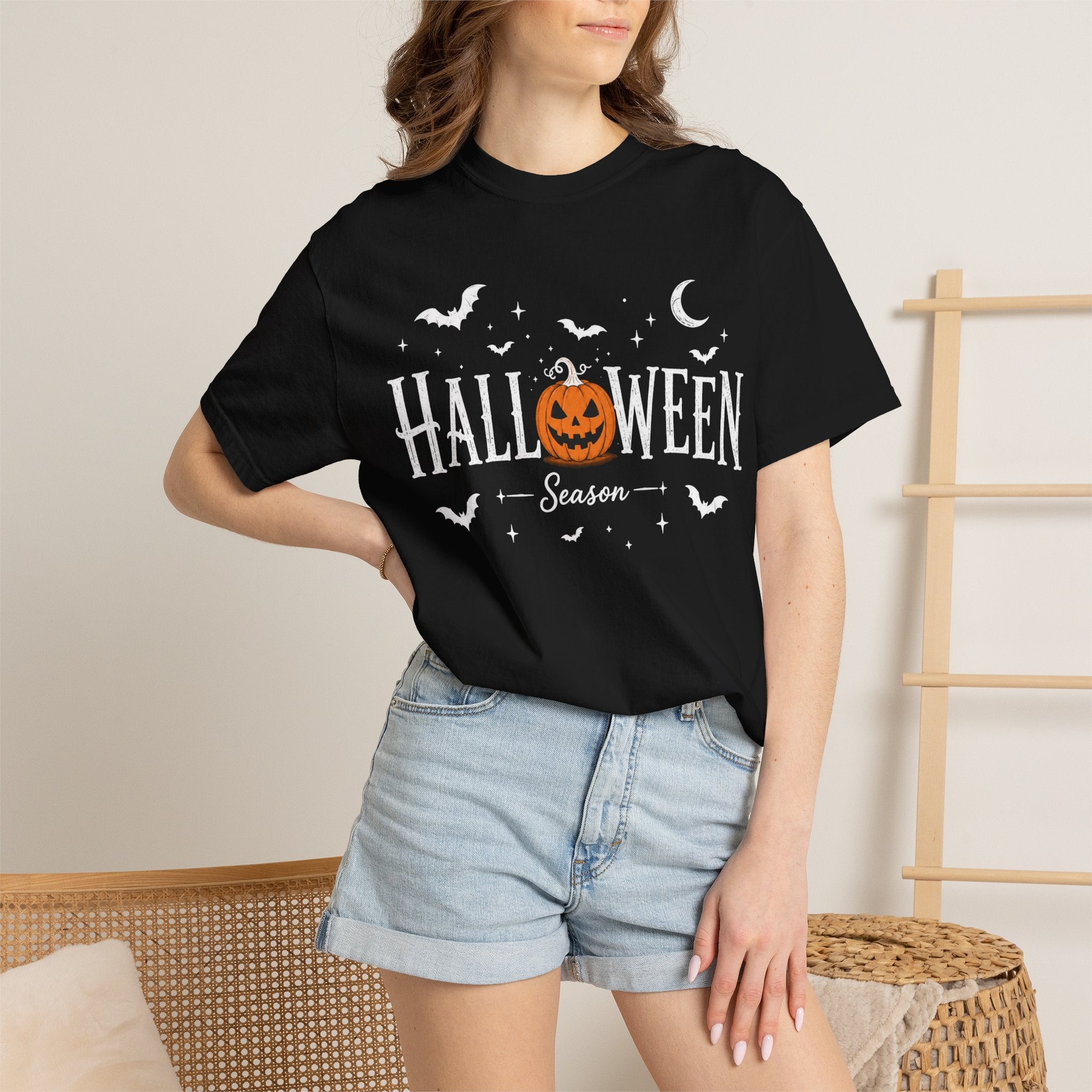 Halloween Season T-Shirt — Jack-o'-Lantern & Bats Orange Tee