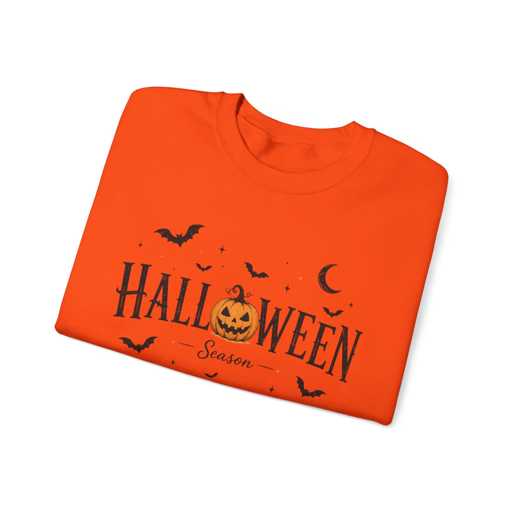 Halloween Season Crewneck Sweatshirt — Pumpkin Jack-O'-Lantern & Bats