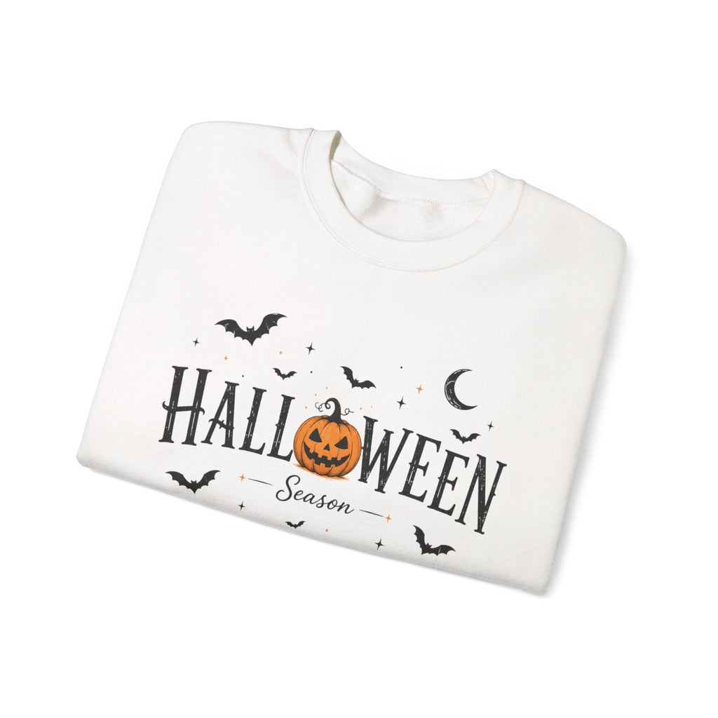 Halloween Season Crewneck Sweatshirt — Pumpkin Jack-O'-Lantern & Bats