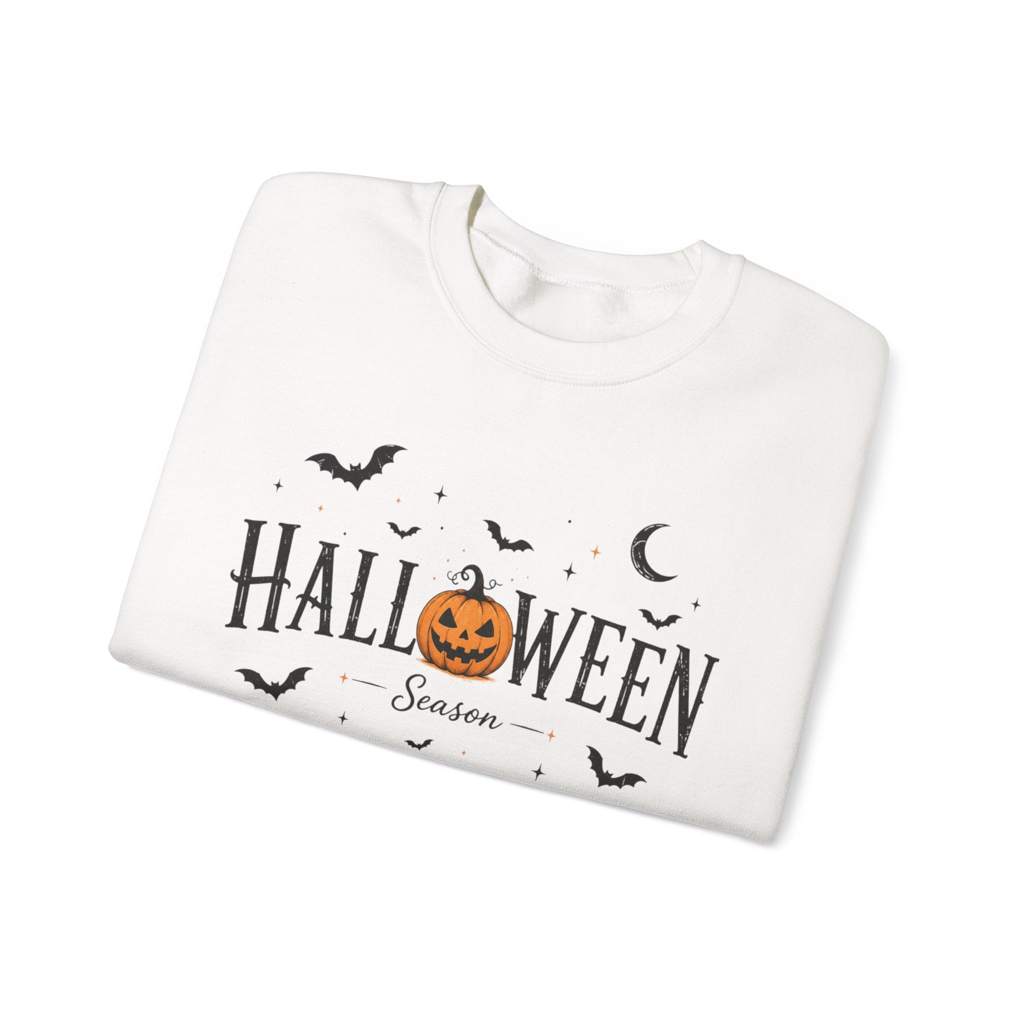 Halloween Season Crewneck Sweatshirt — Pumpkin Jack-O'-Lantern & Bats