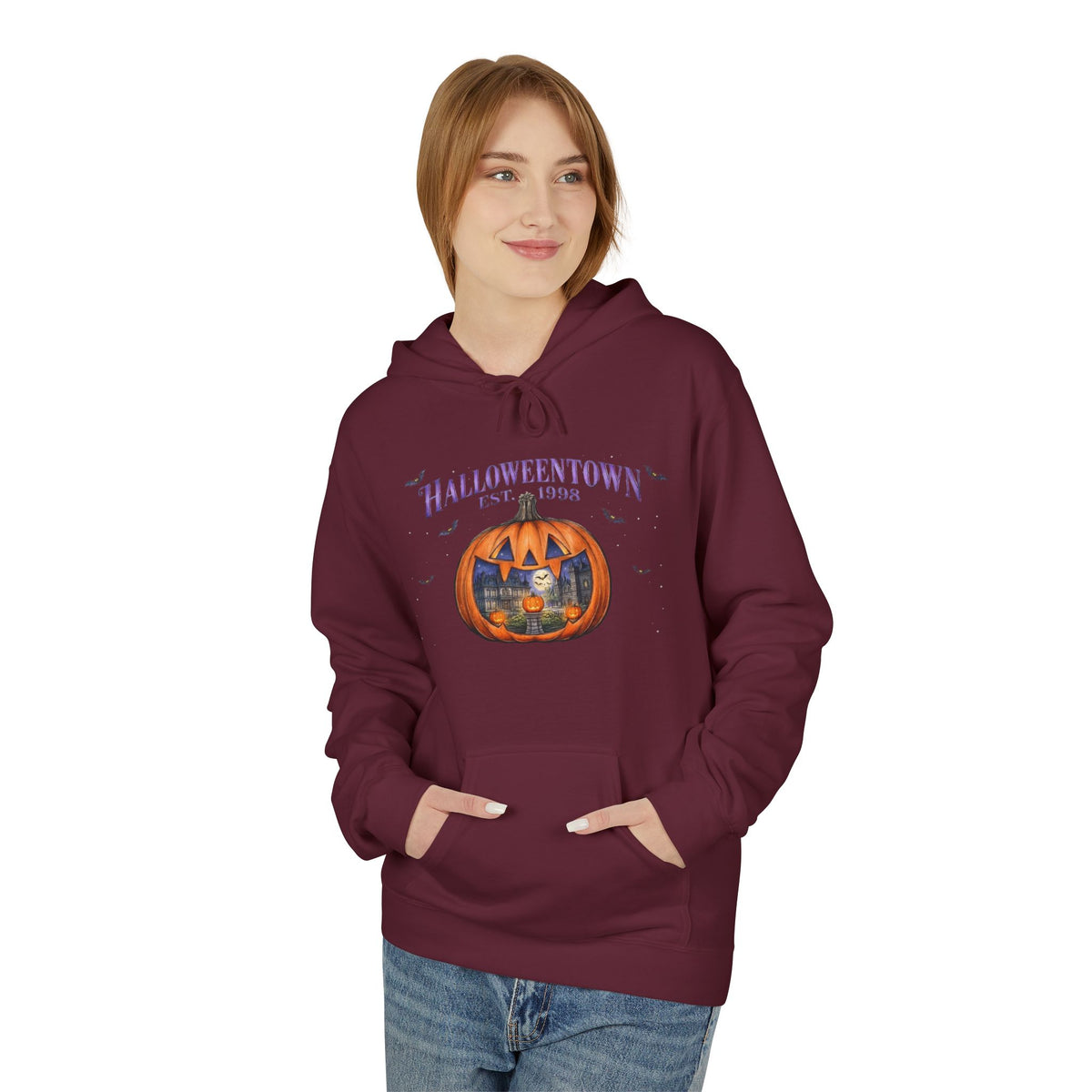 Halloweentown Pumpkin Hoodie — Retro Halloween Sweater with Spooky Village Design