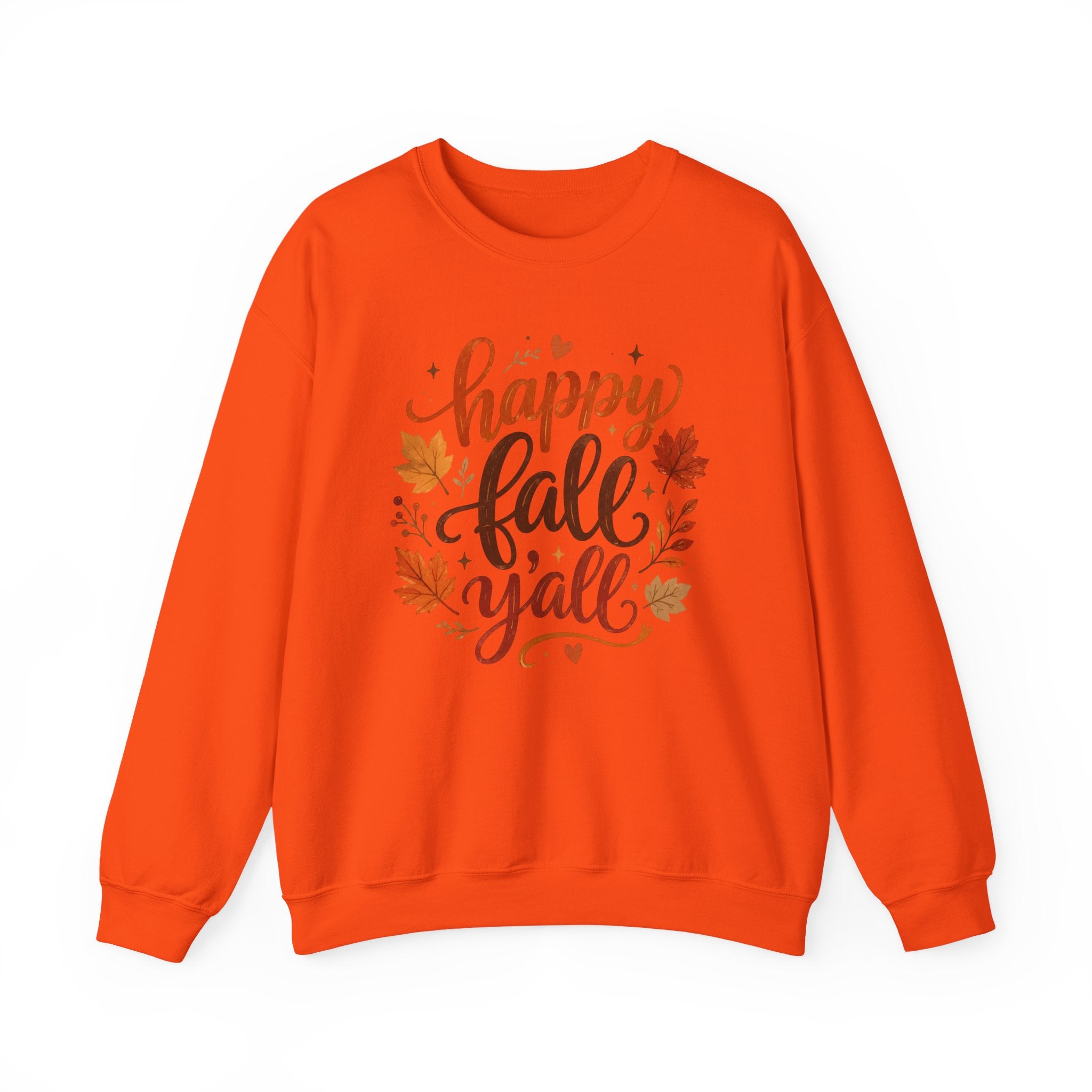 Happy Fall Y'all Crewneck Sweatshirt — Autumn Leaves Cozy Pullover