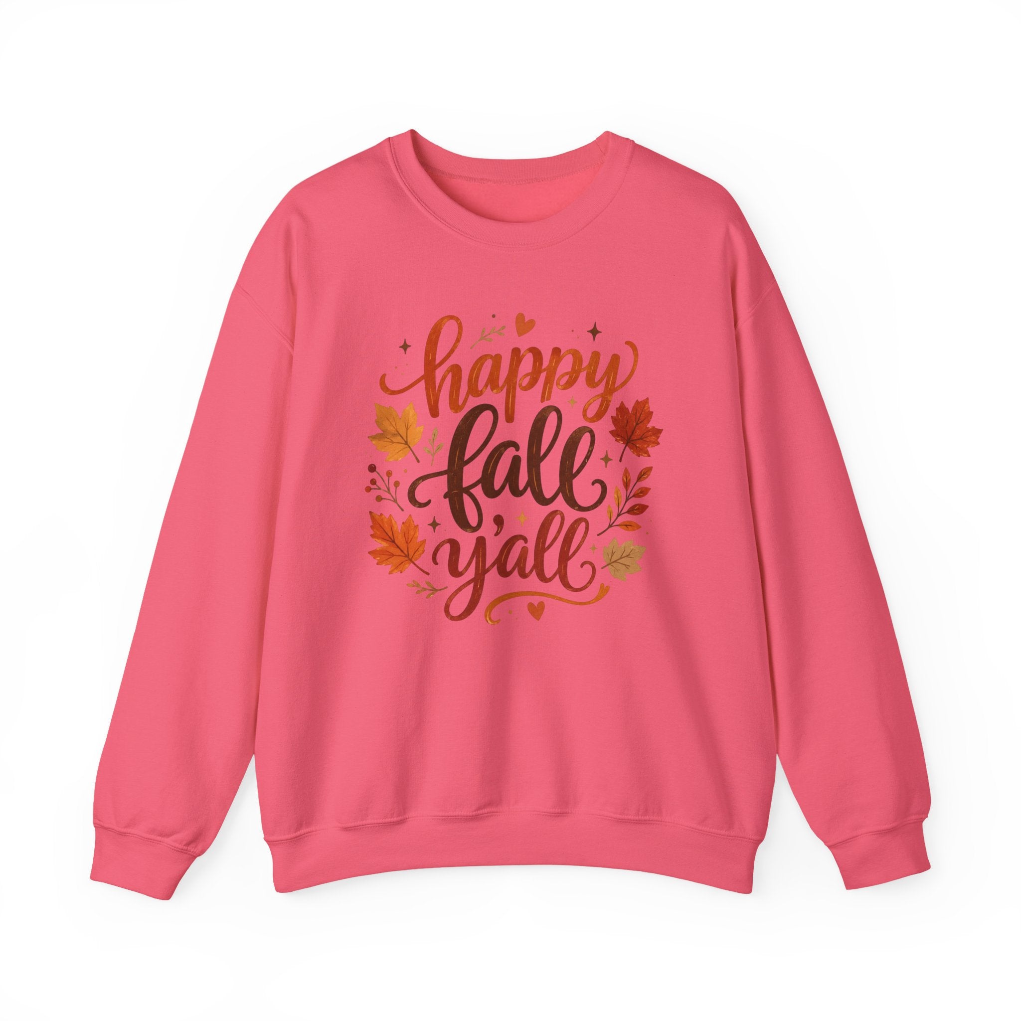 Happy Fall Y'all Crewneck Sweatshirt — Autumn Leaves Cozy Pullover