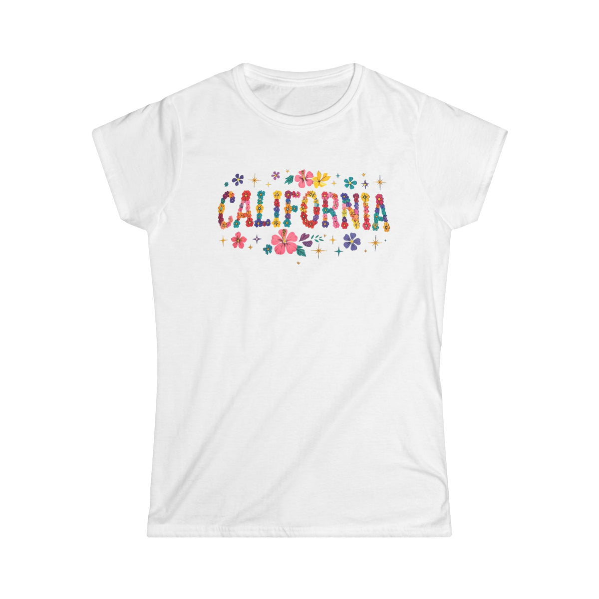 Women's Floral California Tee — Softstyle Short Sleeve Cotton Shirt