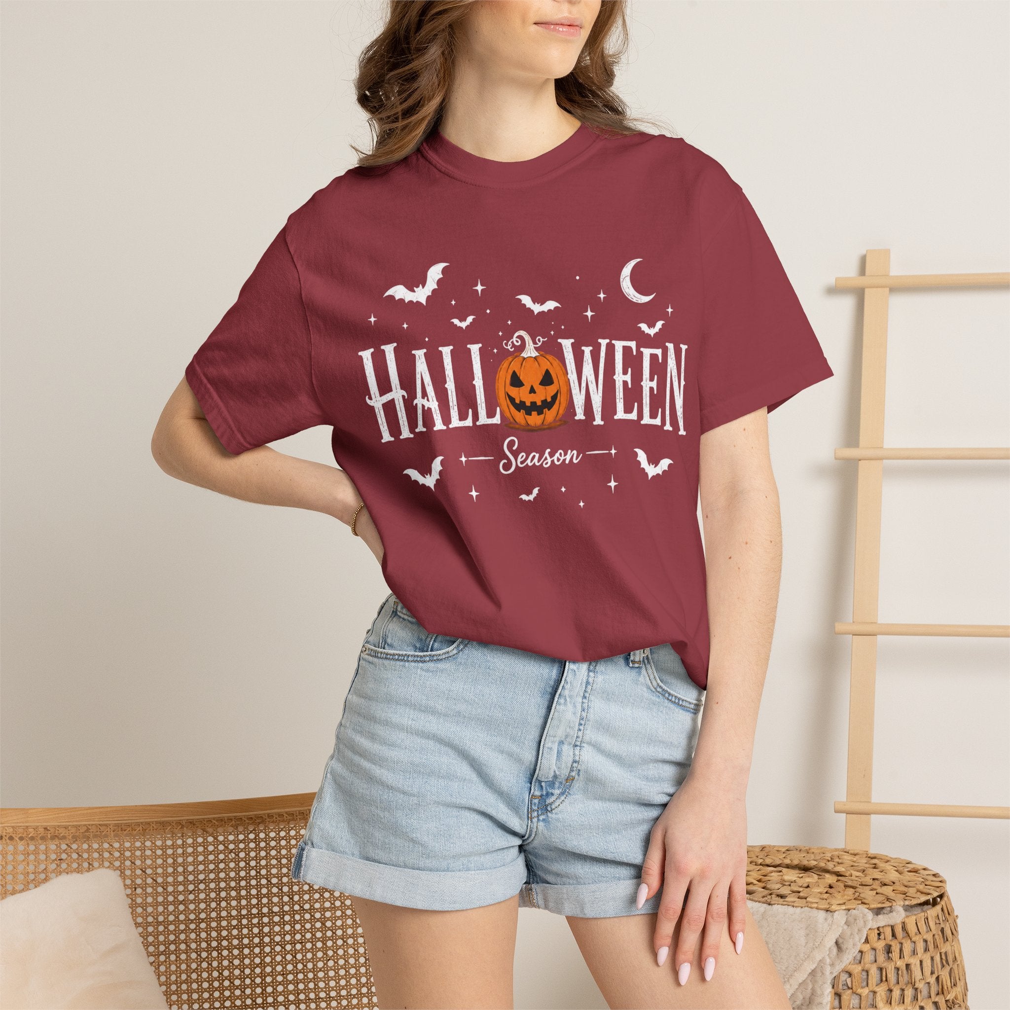 Halloween Season T-Shirt — Jack-o'-Lantern & Bats Orange Tee
