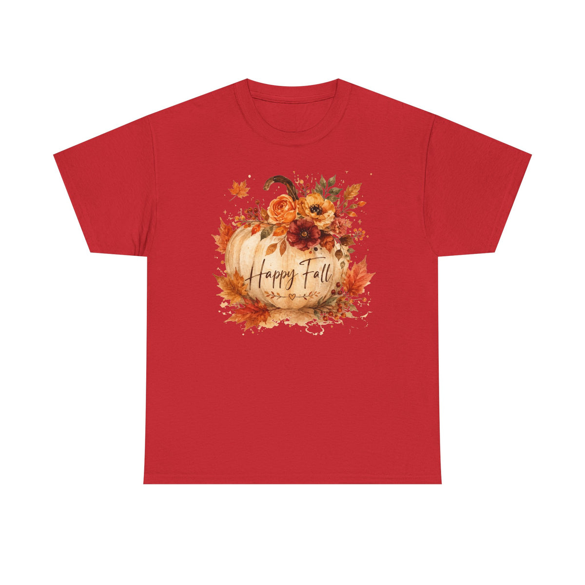 Happy Fall Pumpkin Tee — Autumn Floral Harvest T-Shirt