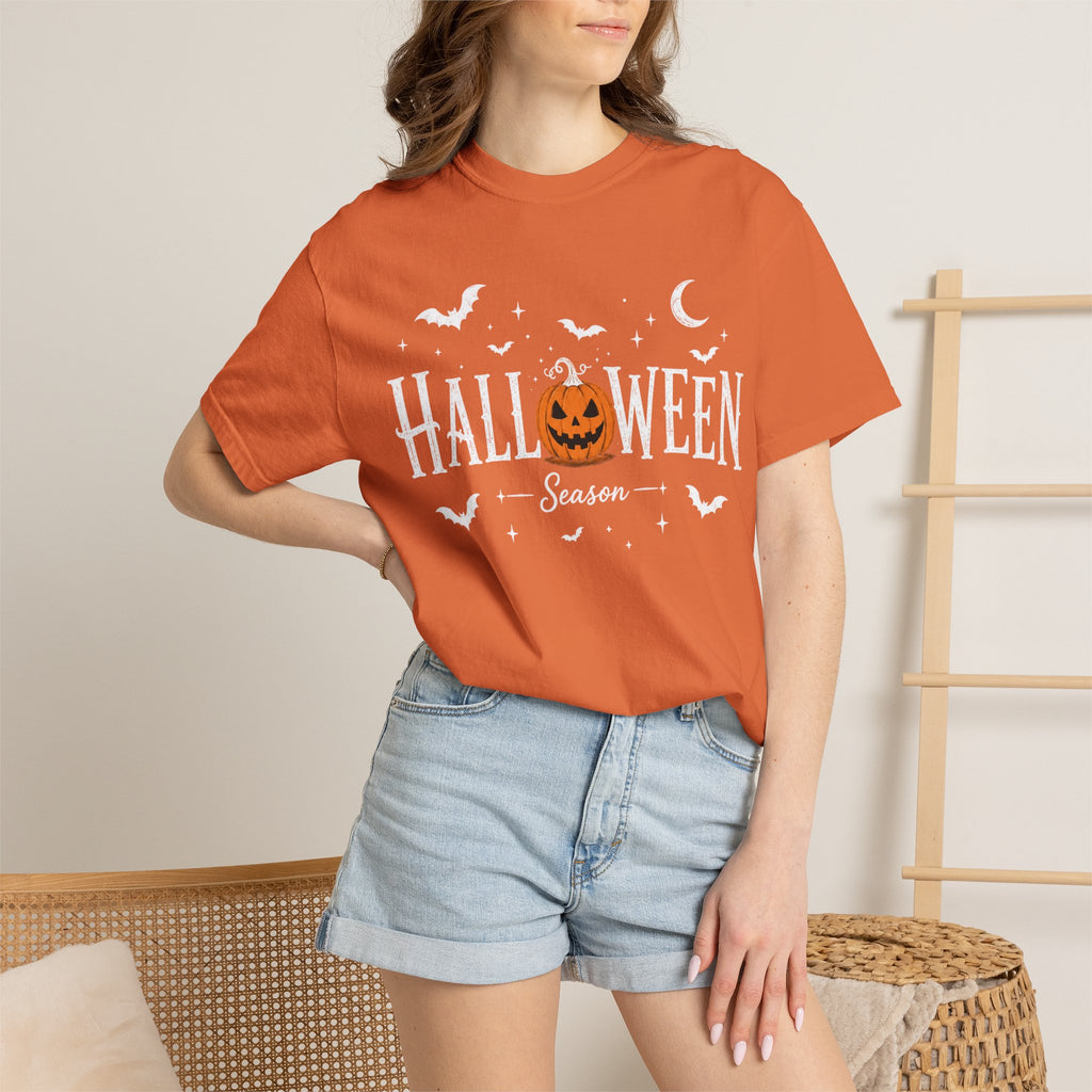 Halloween Season T-Shirt — Jack-o'-Lantern & Bats Orange Tee