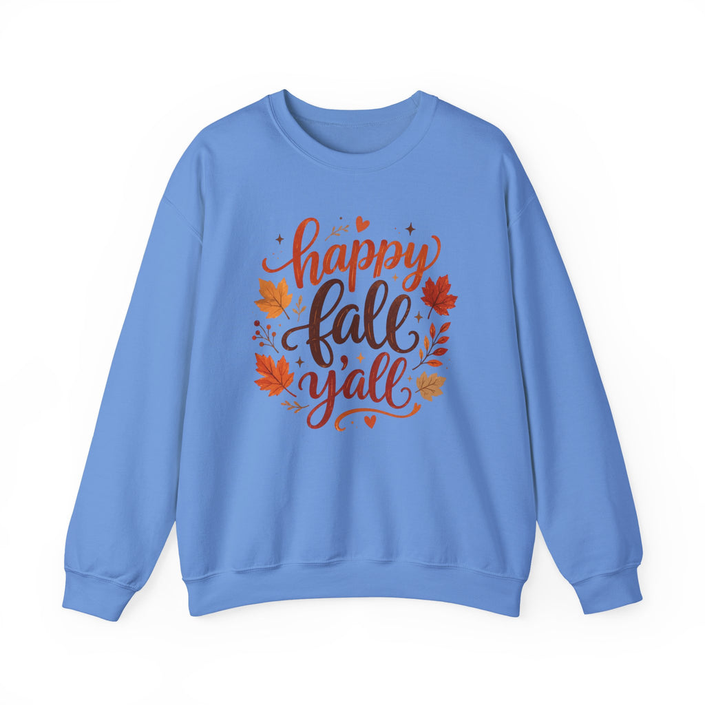 Happy Fall Y'all Crewneck Sweatshirt — Autumn Leaves Cozy Pullover