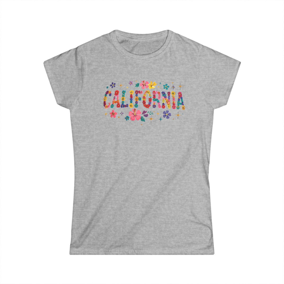 Women's Floral California Tee — Softstyle Short Sleeve Cotton Shirt
