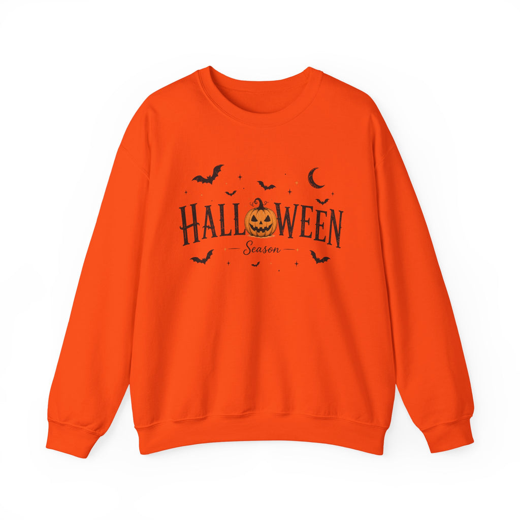 Halloween Season Crewneck Sweatshirt — Pumpkin Jack-O'-Lantern & Bats