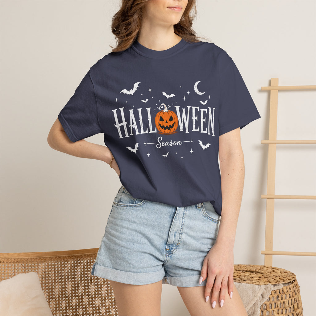 Halloween Season T-Shirt — Jack-o'-Lantern & Bats Orange Tee