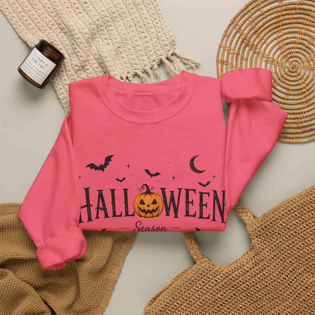 Halloween Season Crewneck Sweatshirt — Pumpkin Jack-O'-Lantern & Bats