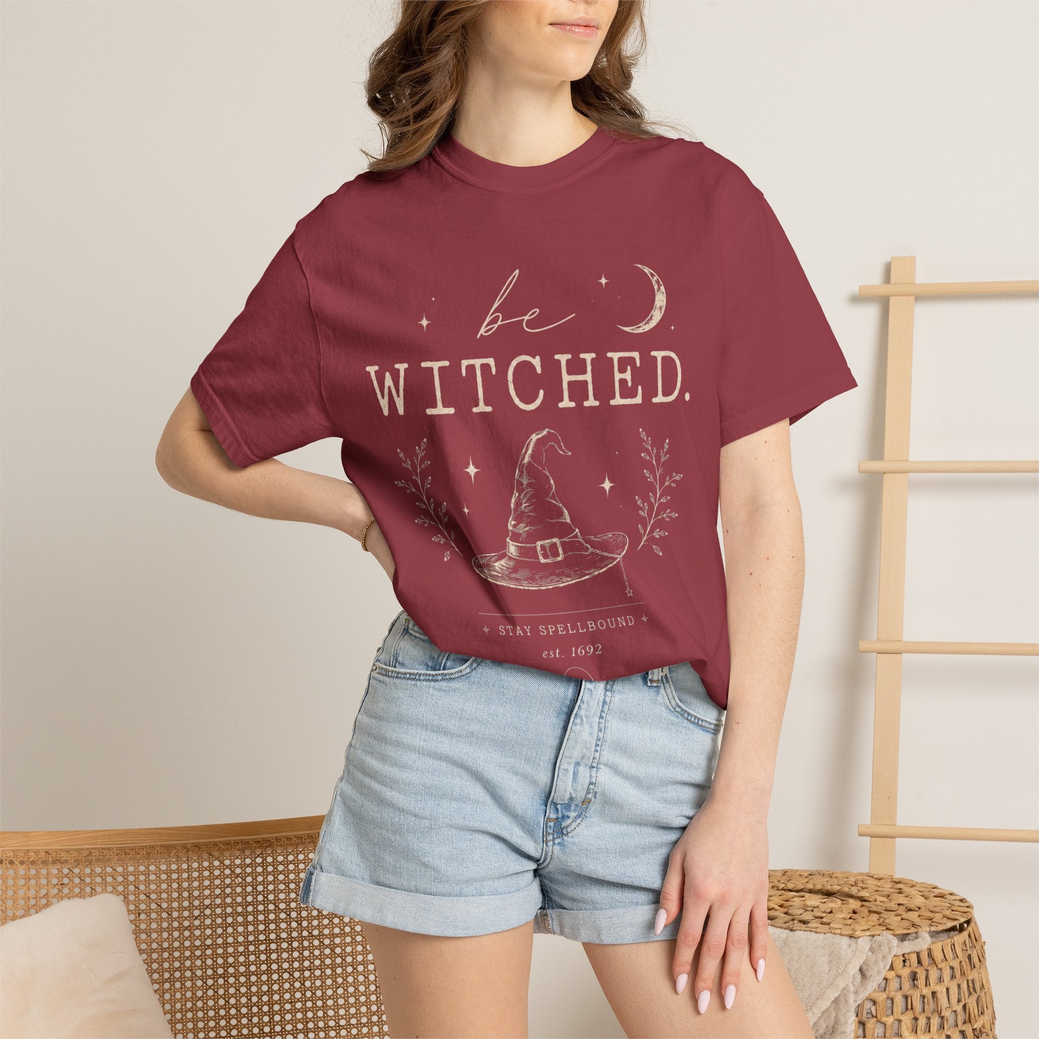 Be Witched Witch Hat T-Shirt — Feminine Moon & Spell Illustration