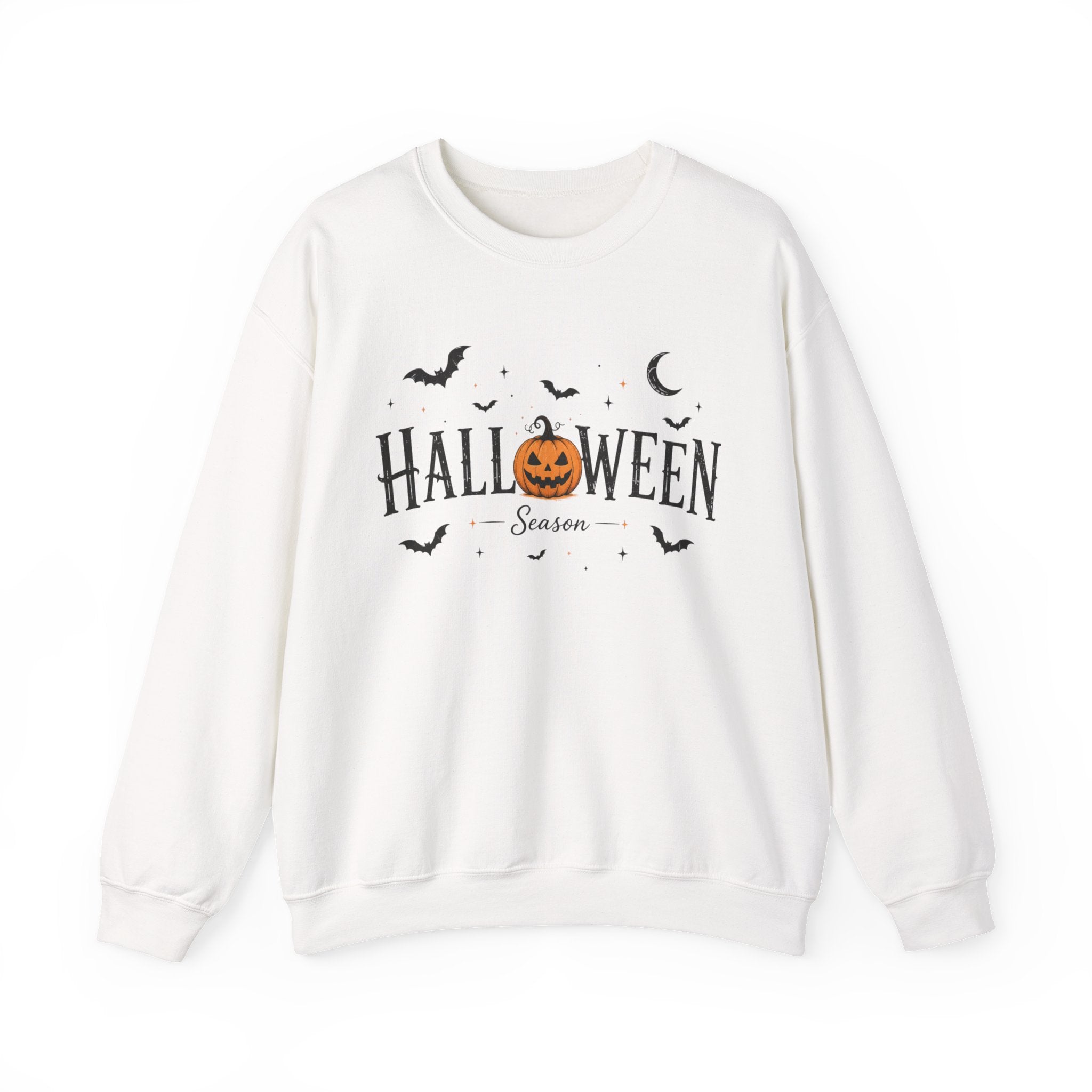 Halloween Season Crewneck Sweatshirt — Pumpkin Jack-O'-Lantern & Bats