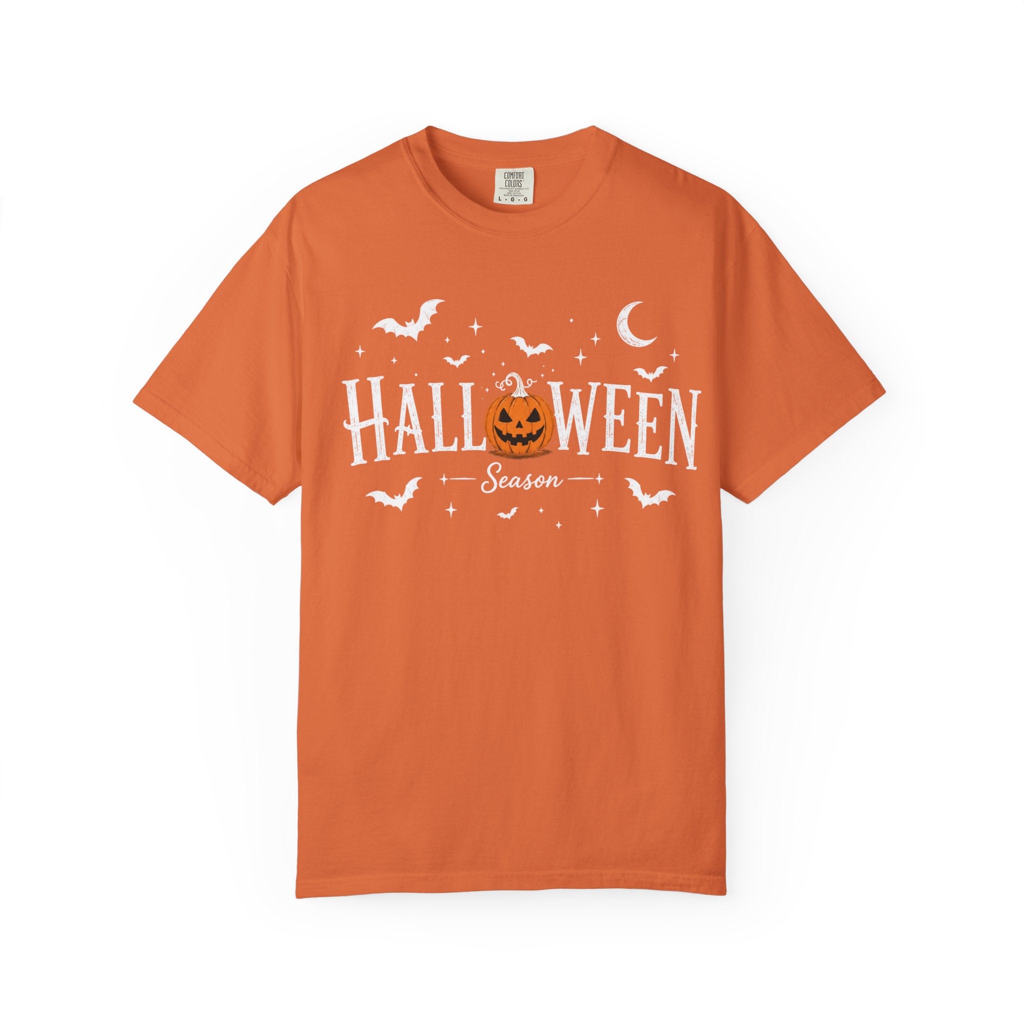 Halloween Season T-Shirt — Jack-o'-Lantern & Bats Orange Tee