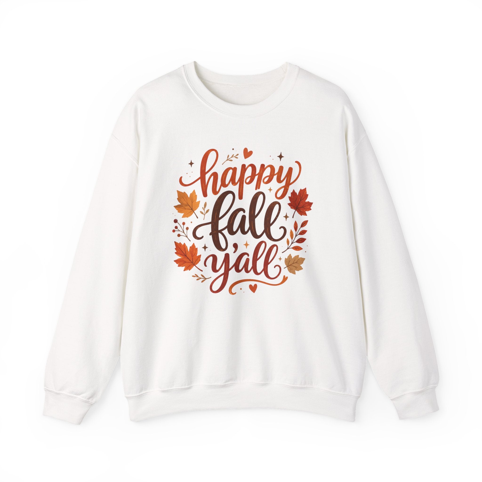 Happy Fall Y'all Crewneck Sweatshirt — Autumn Leaves Cozy Pullover