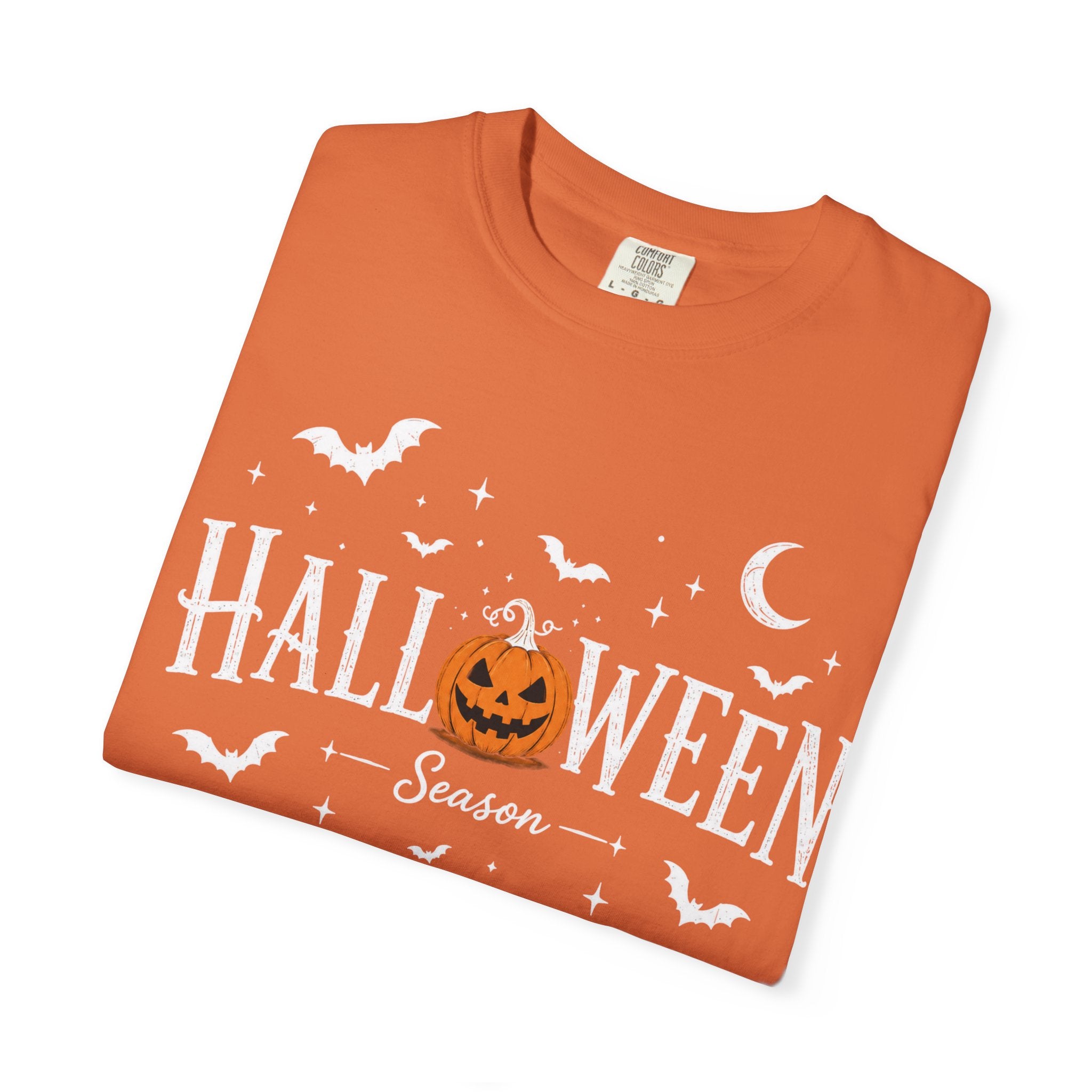 Halloween Season T-Shirt — Jack-o'-Lantern & Bats Orange Tee