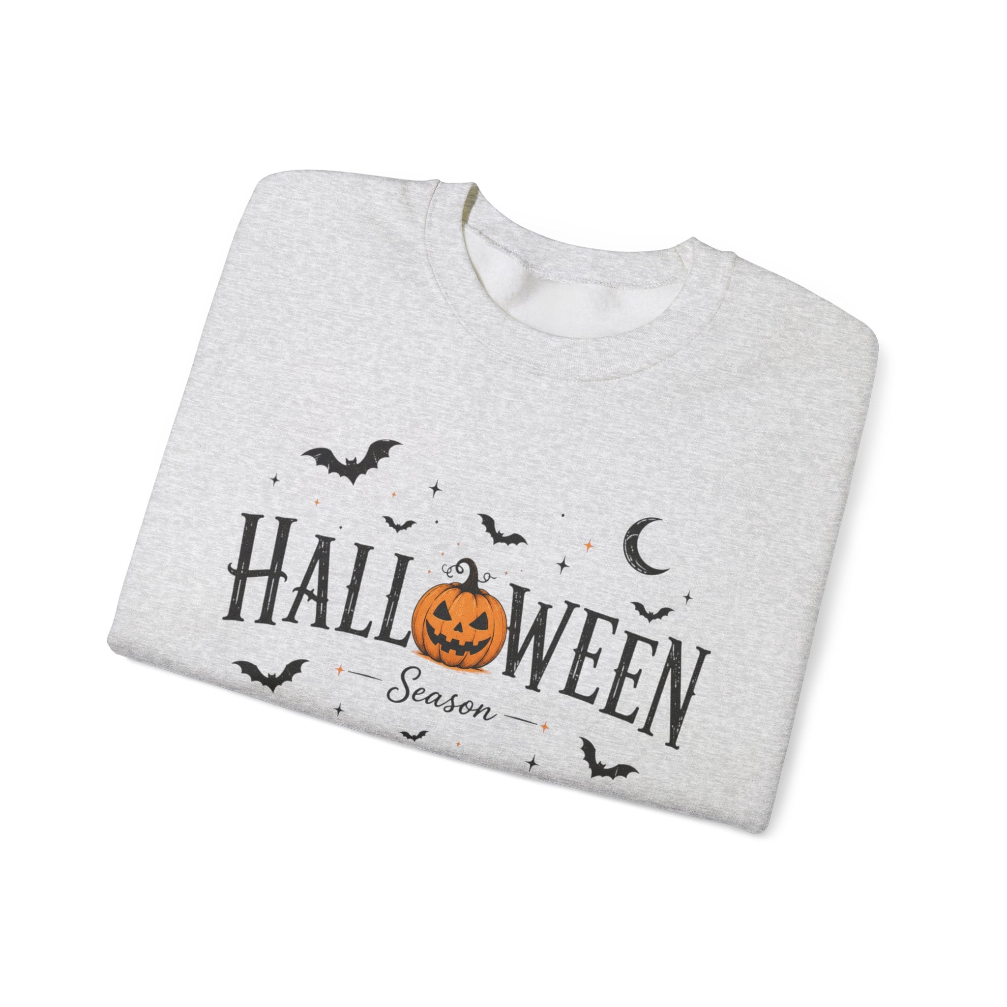 Halloween Season Crewneck Sweatshirt — Pumpkin Jack-O'-Lantern & Bats