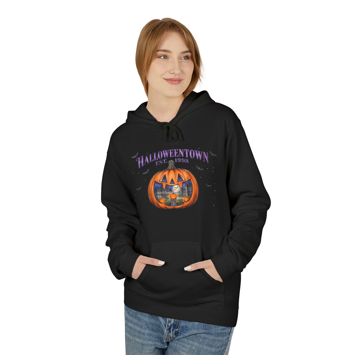 Halloweentown Pumpkin Hoodie — Retro Halloween Sweater with Spooky Village Design