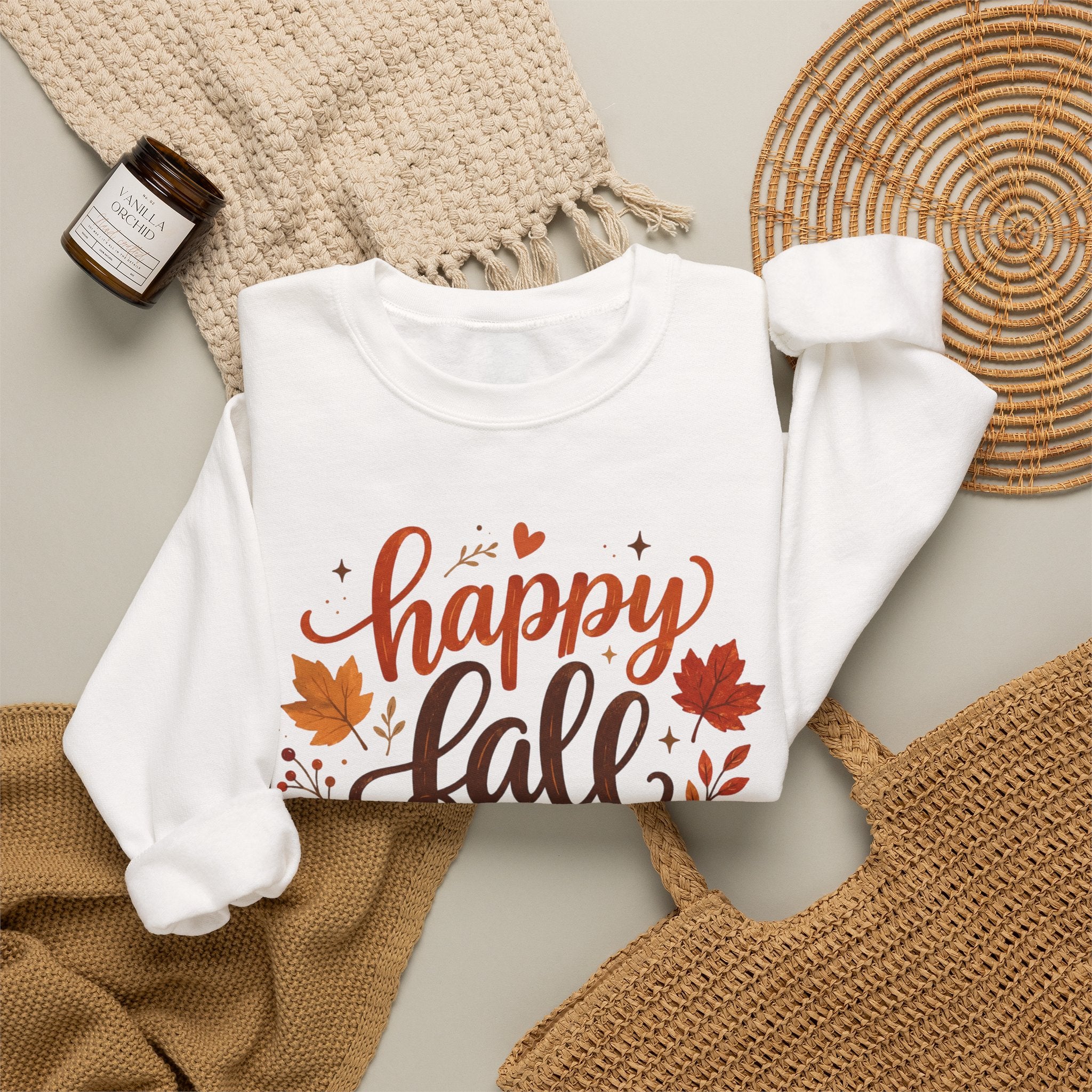 Happy Fall Y'all Crewneck Sweatshirt — Autumn Leaves Cozy Pullover