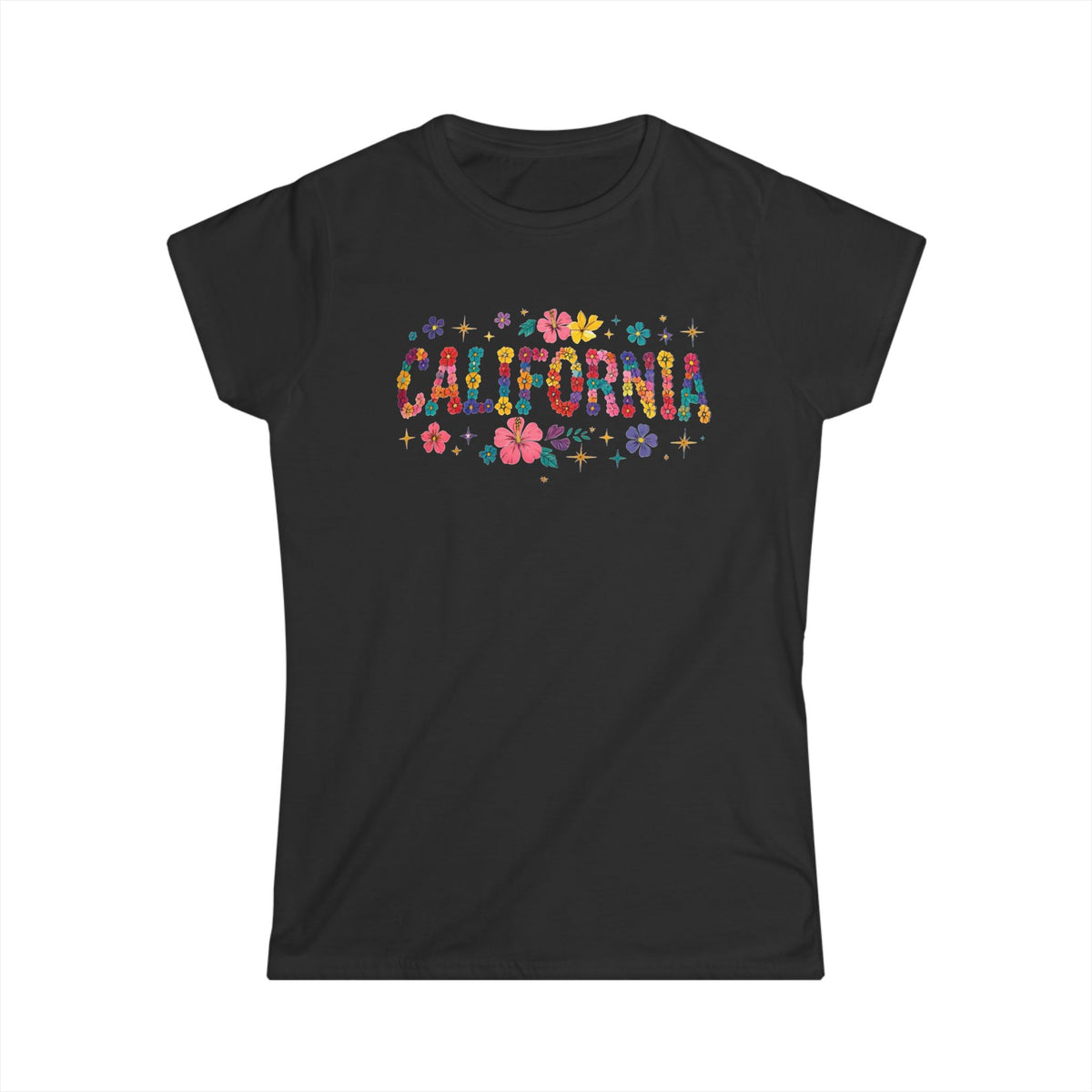 Women's Floral California Tee — Softstyle Short Sleeve Cotton Shirt