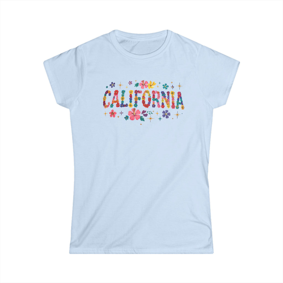Women's Floral California Tee — Softstyle Short Sleeve Cotton Shirt