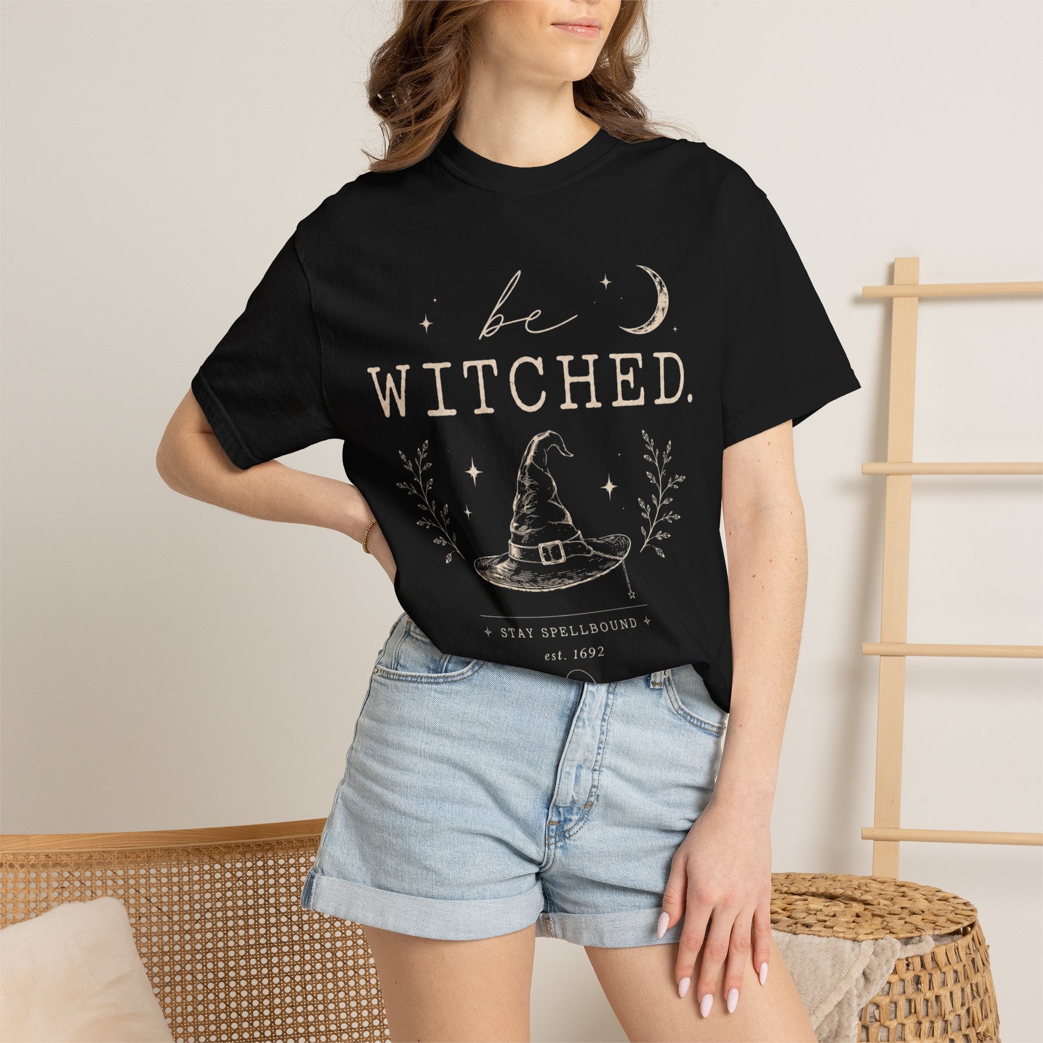 Be Witched Witch Hat T-Shirt — Feminine Moon & Spell Illustration