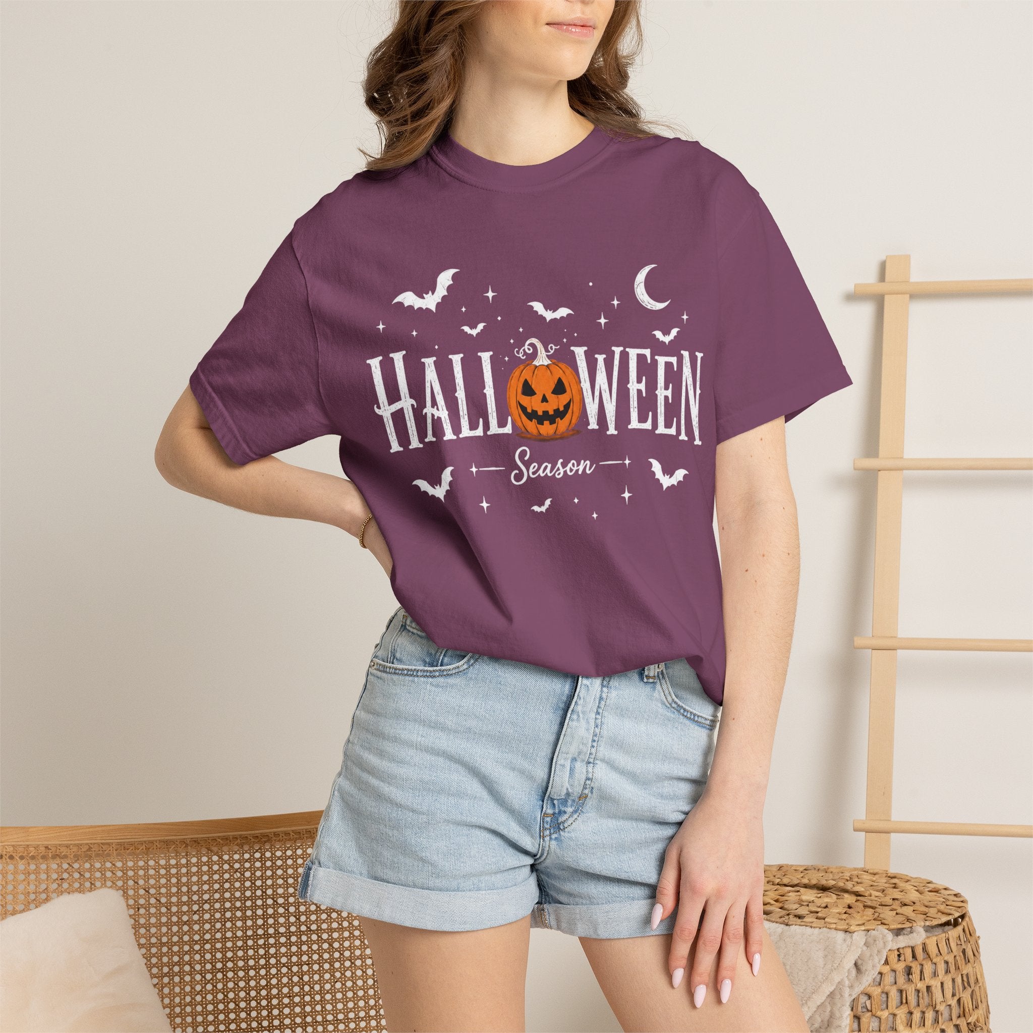 Halloween Season T-Shirt — Jack-o'-Lantern & Bats Orange Tee