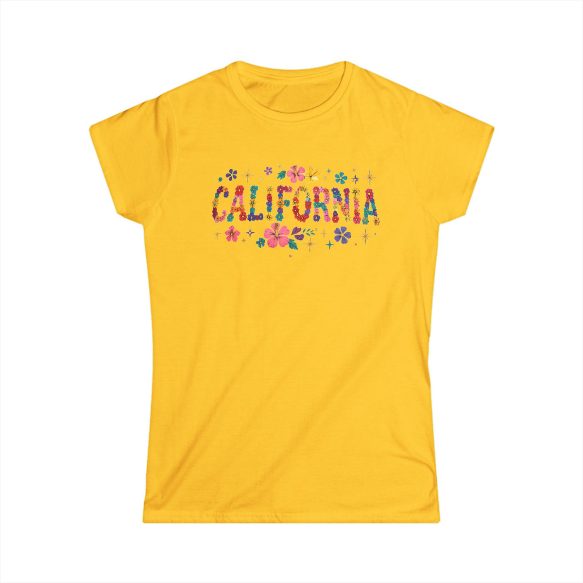 Women's Floral California Tee — Softstyle Short Sleeve Cotton Shirt