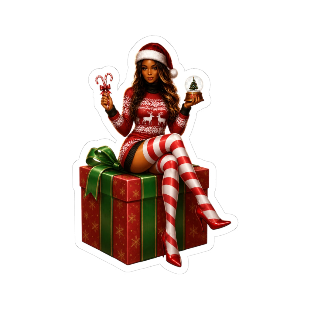 Sexy Santa Girl Sticker — Christmas Pinup Kiss-Cut Sticker