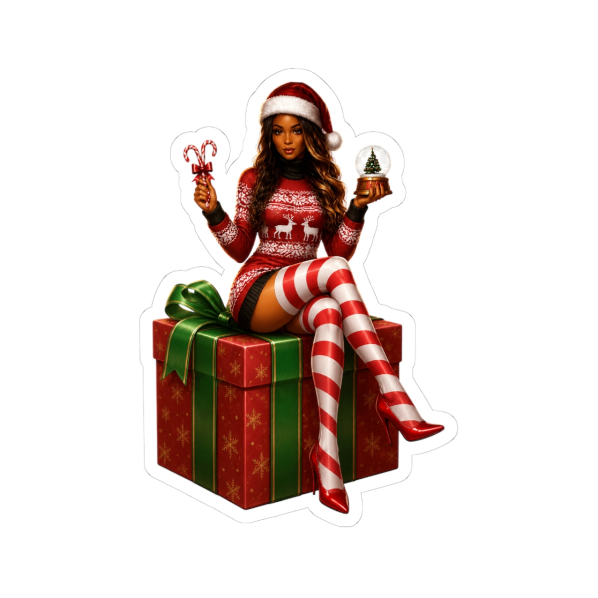 Sexy Santa Girl Sticker — Christmas Pinup Kiss-Cut Sticker