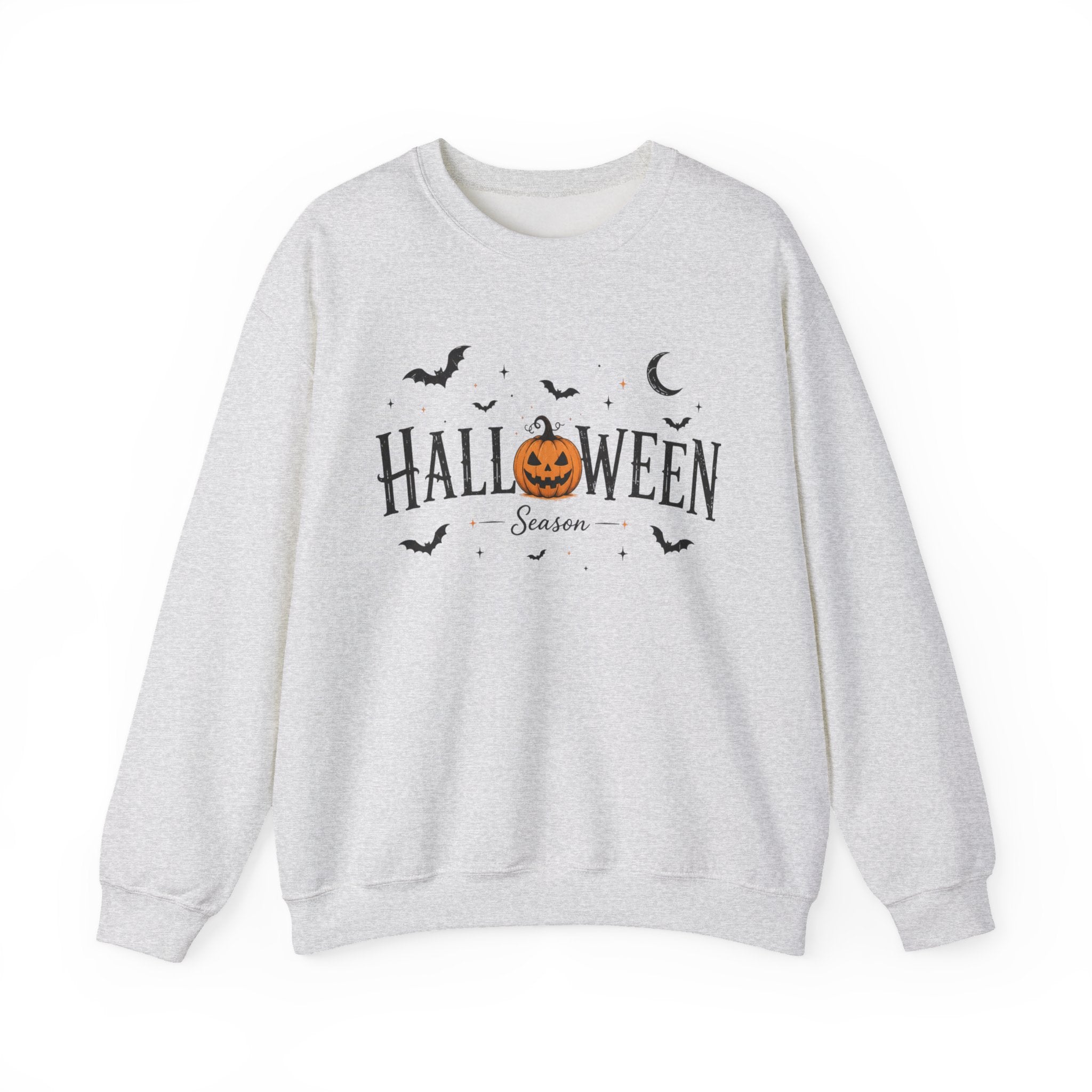 Halloween Season Crewneck Sweatshirt — Pumpkin Jack-O'-Lantern & Bats