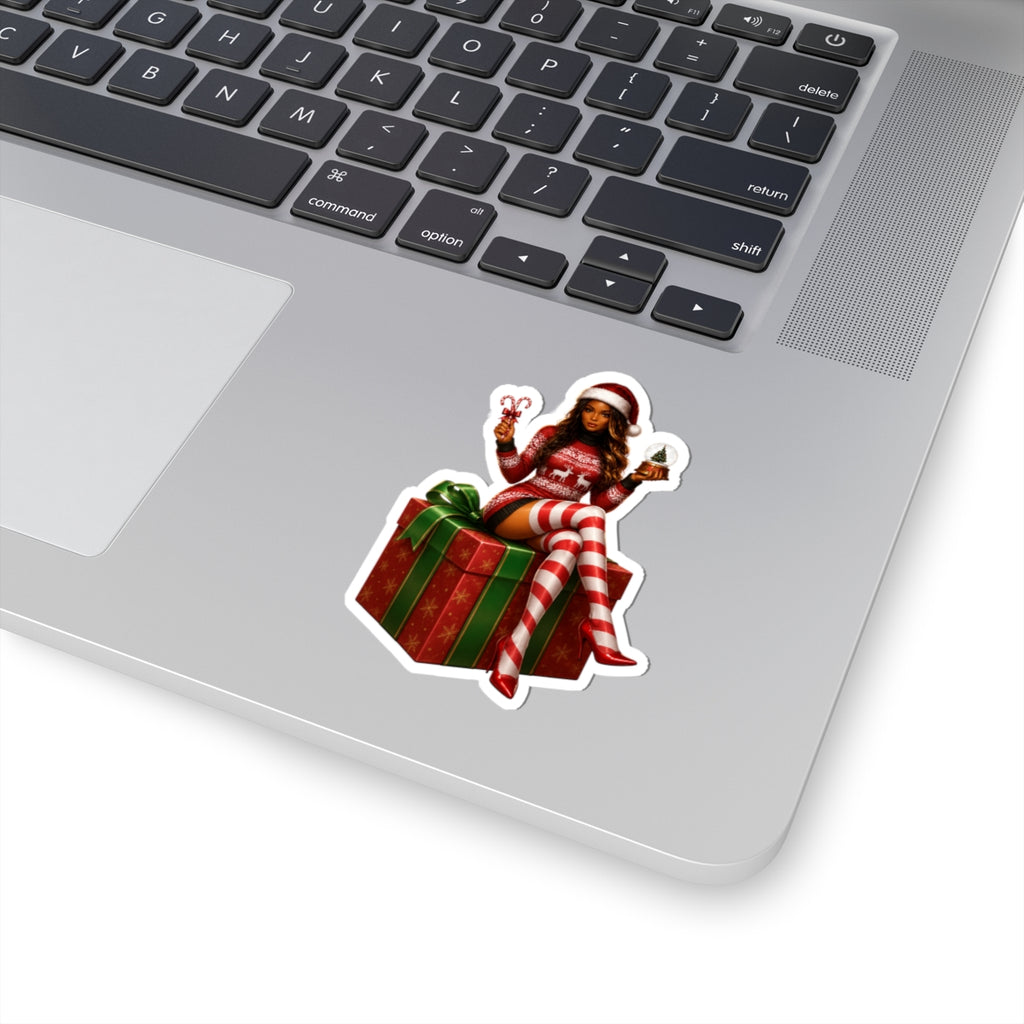 Sexy Santa Girl Sticker — Christmas Pinup Kiss-Cut Sticker