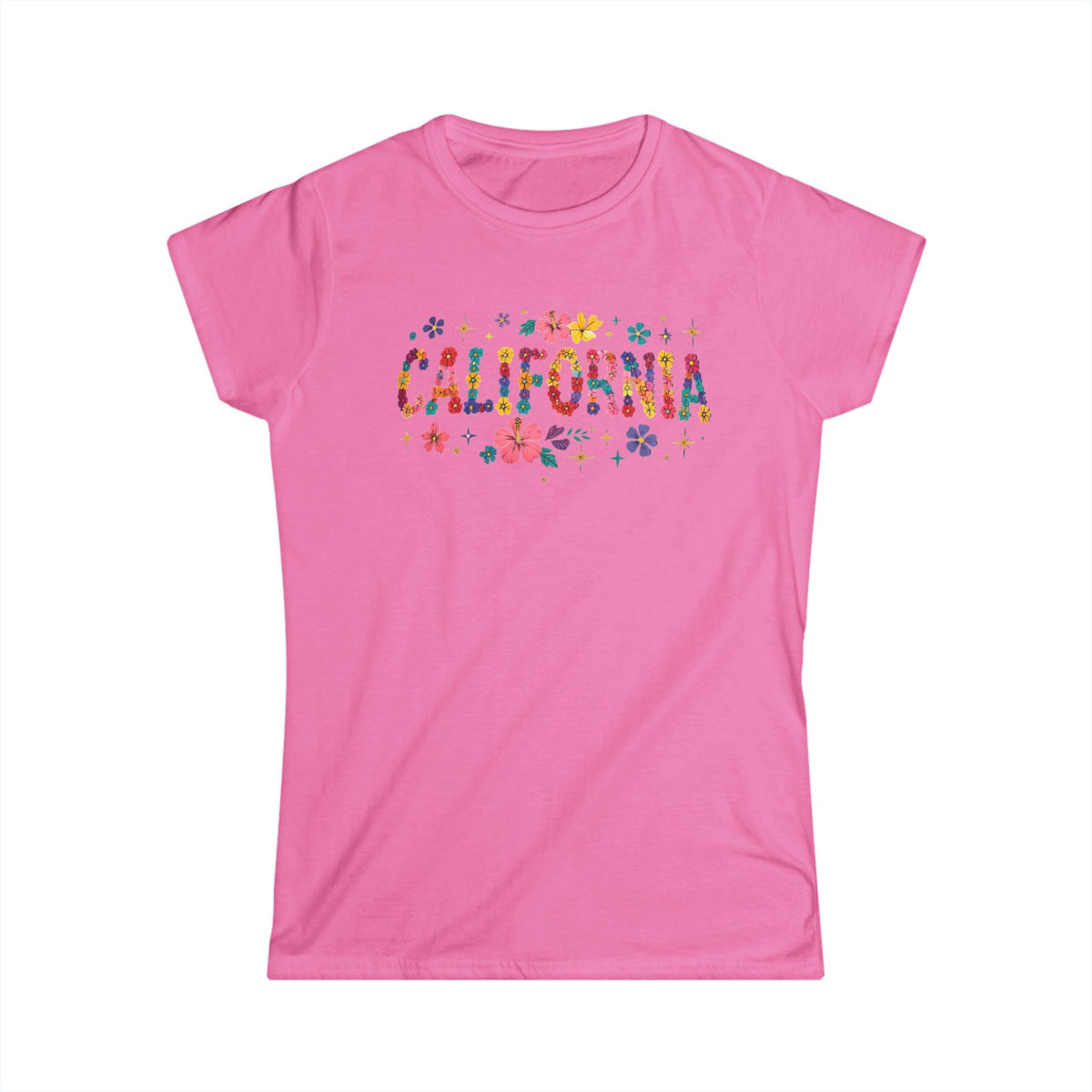 Women's Floral California Tee — Softstyle Short Sleeve Cotton Shirt