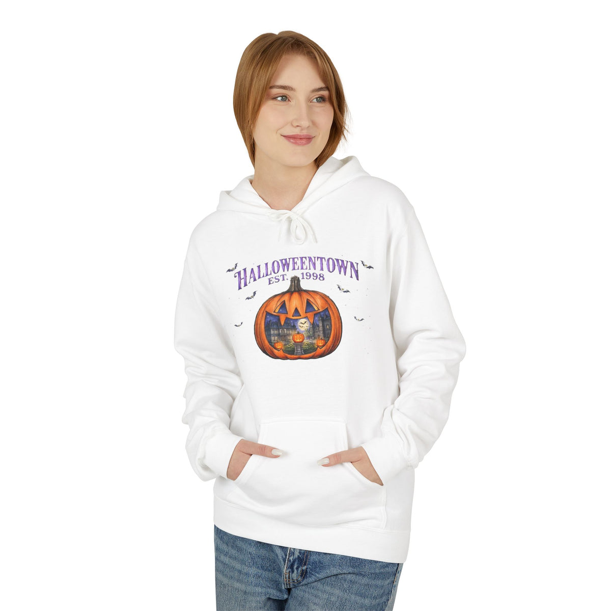 Halloweentown Pumpkin Hoodie — Retro Halloween Sweater with Spooky Village Design