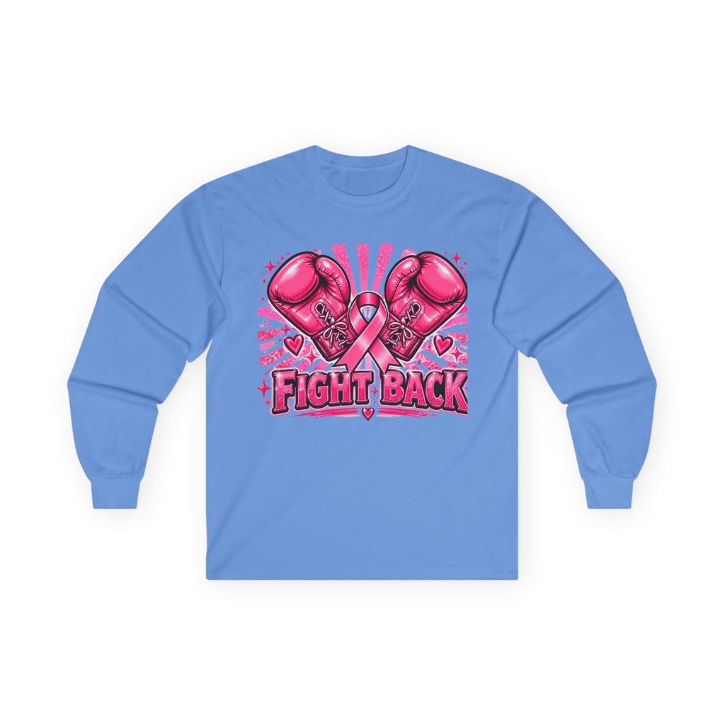 Long Sleeve Tee — Pink Boxing Gloves & Ribbon “Fight Back” Breast Cancer Support