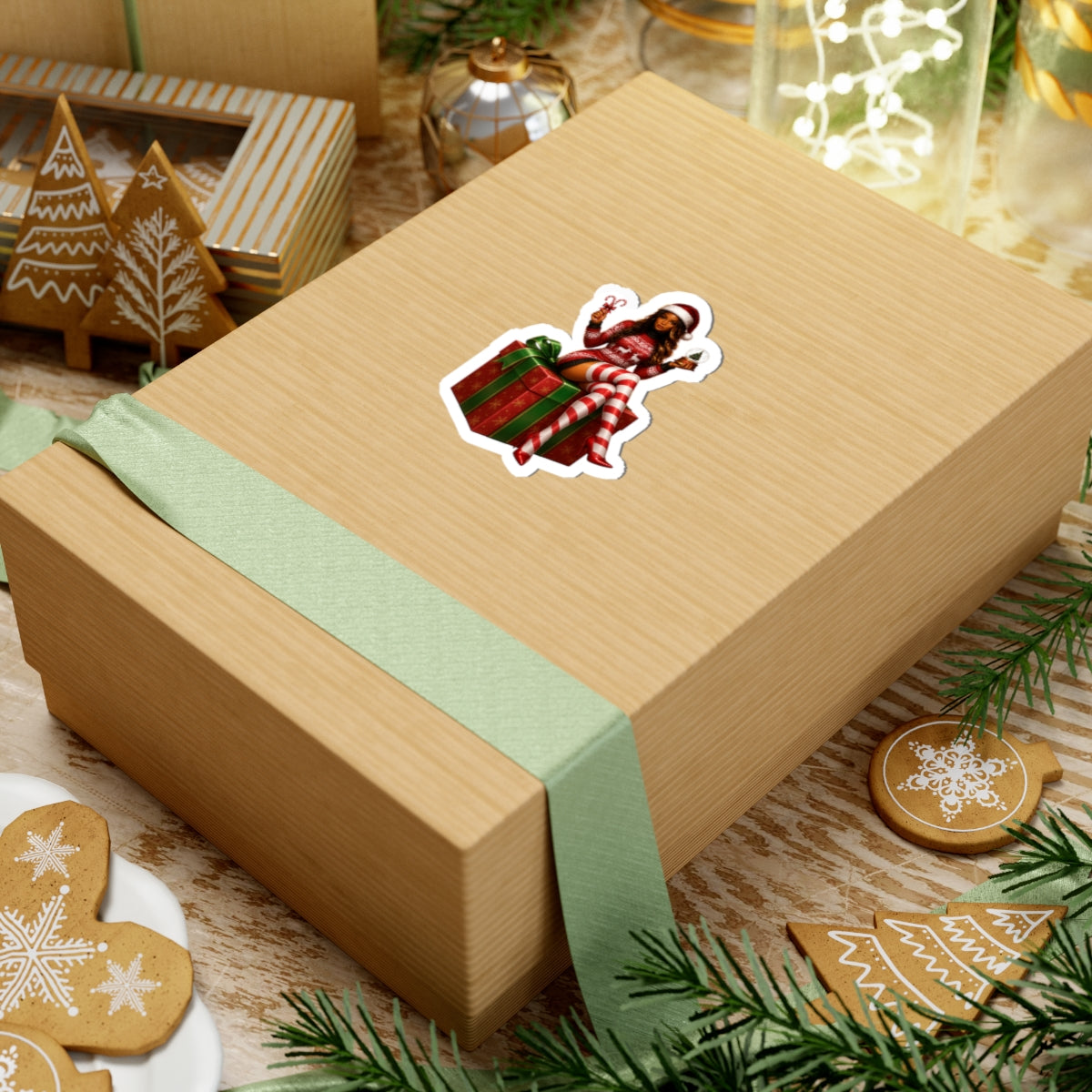 Sexy Santa Girl Sticker — Christmas Pinup Kiss-Cut Sticker