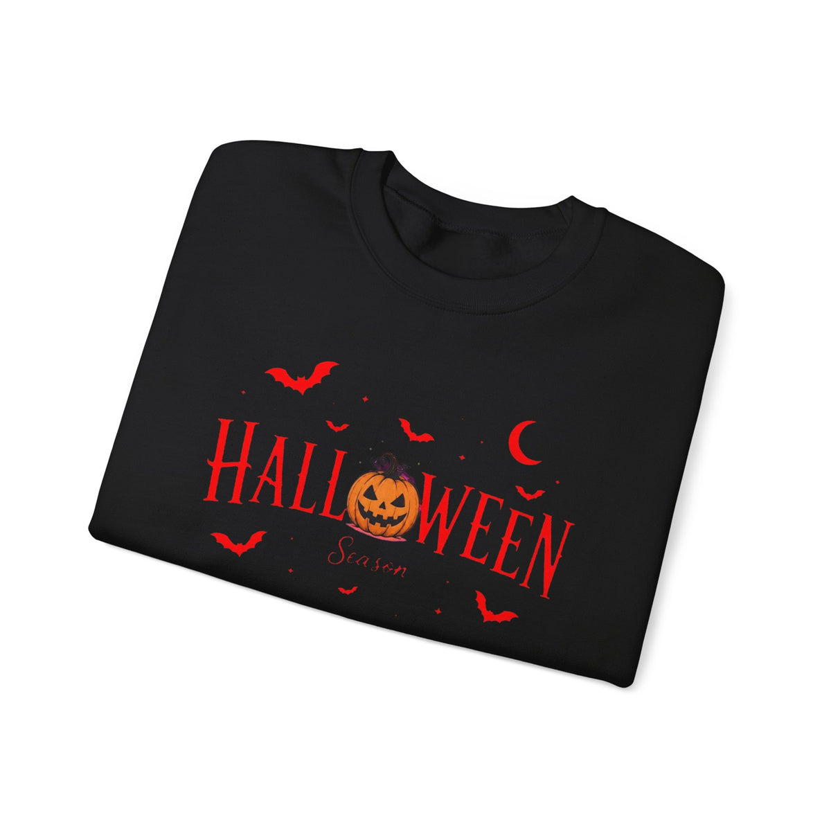Halloween Pumpkin Crewneck Sweatshirt — Spooky Bats & Jack-o'-Lantern Design