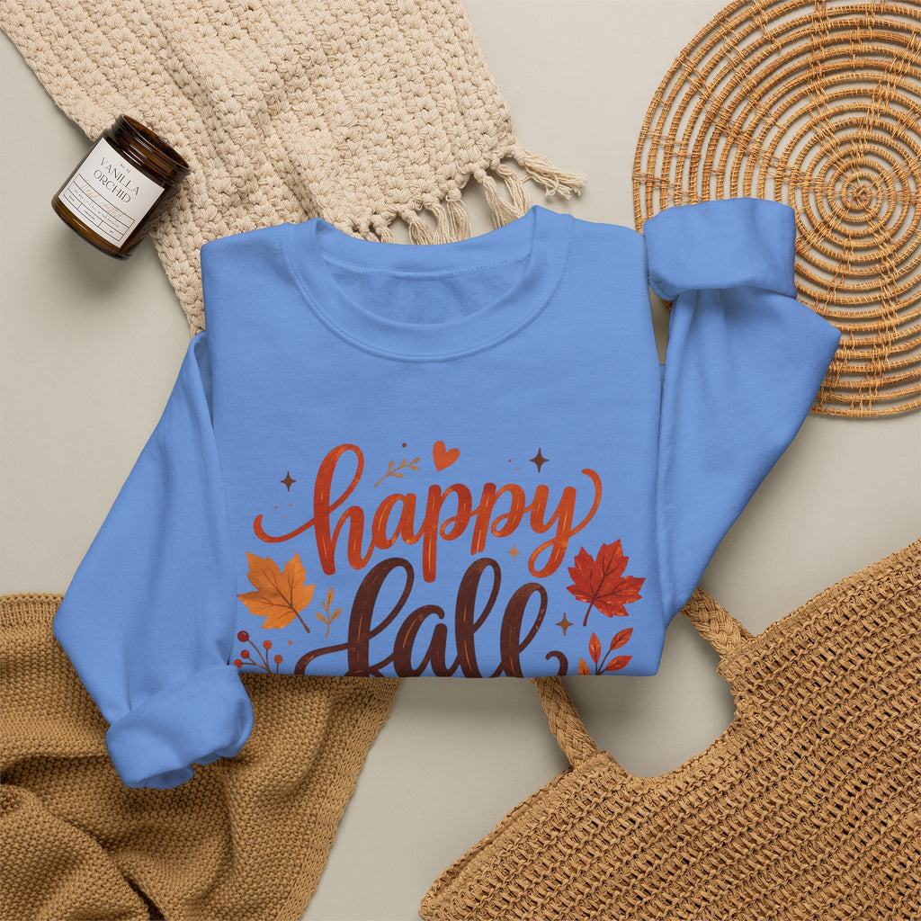 Happy Fall Y'all Crewneck Sweatshirt — Autumn Leaves Cozy Pullover