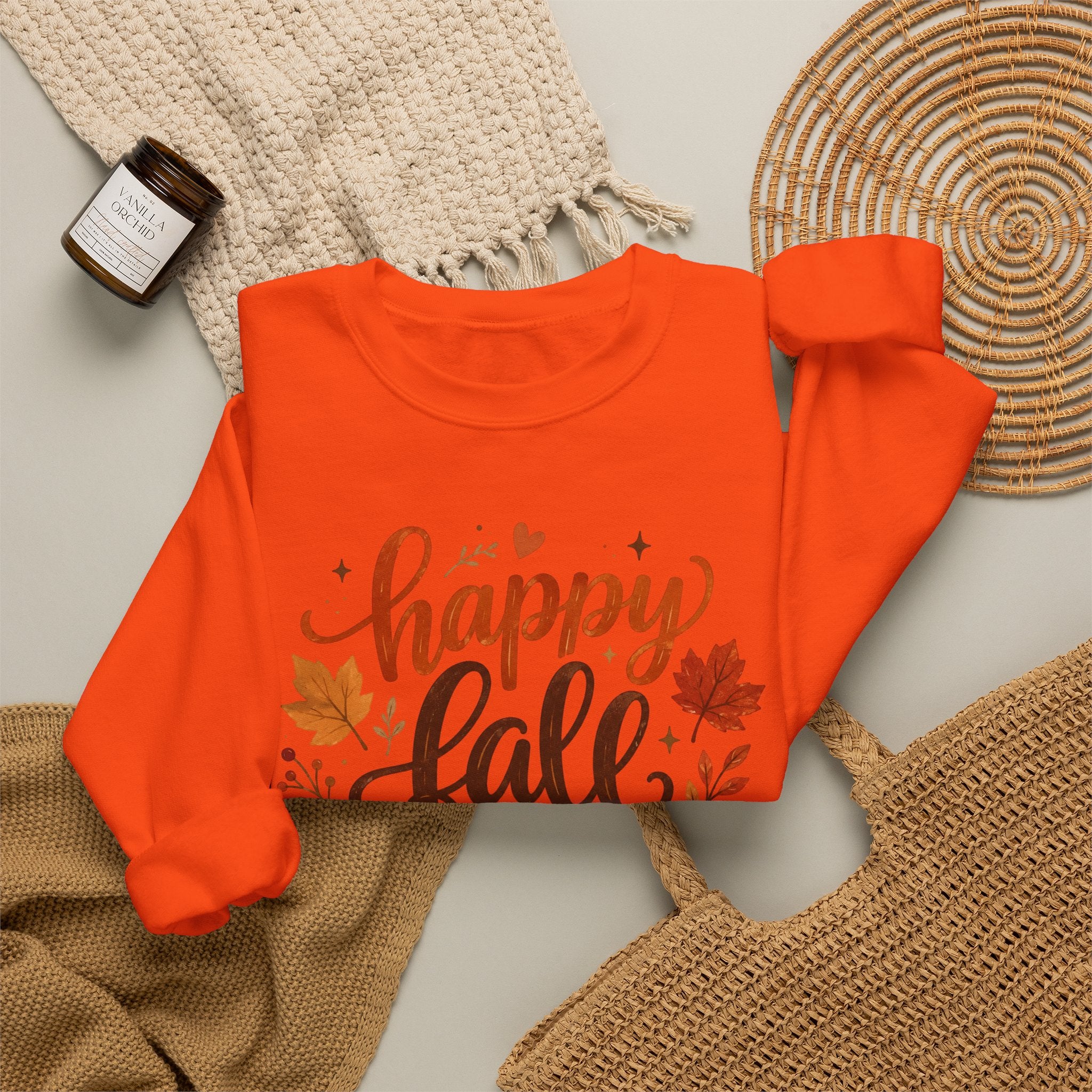 Happy Fall Y'all Crewneck Sweatshirt — Autumn Leaves Cozy Pullover